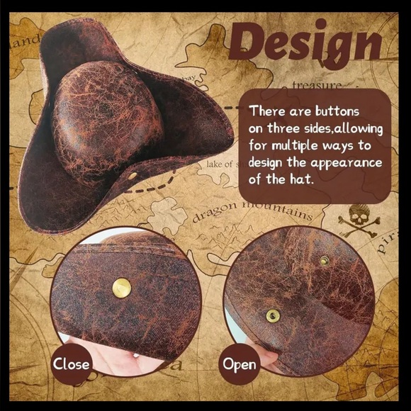 Brown Distressed Faux Leather Pirate Hat - Picture 2 of 11